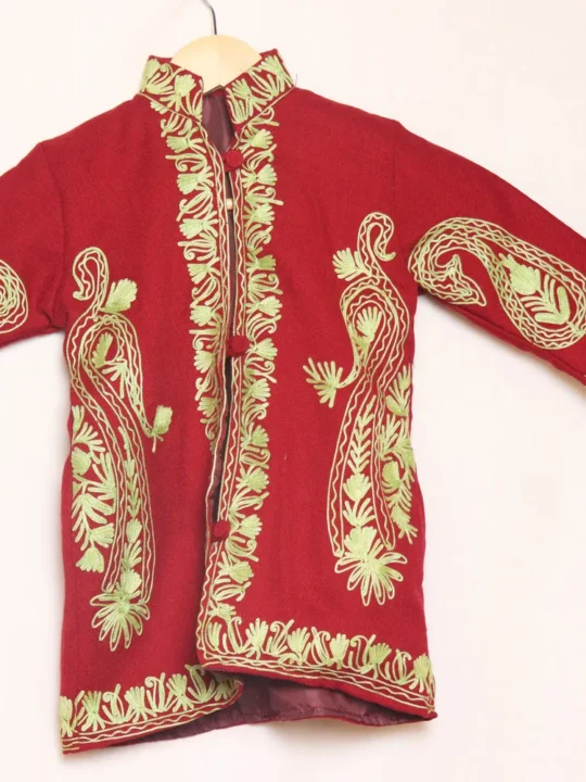 Stylish Kids Maroon Cashmilon Coat with Big Paisley Aari Work - Jazeer Collection (L 21)