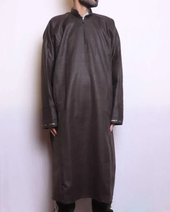 Dark Brown Lakeer Aqeel Traditional Mens Kashmiri Pheran (L48,62)