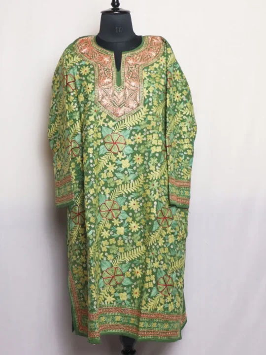 Mehndi Green Raffal Luxe Jama Pheran Featuring Tilla Work - Kohinoor Collection