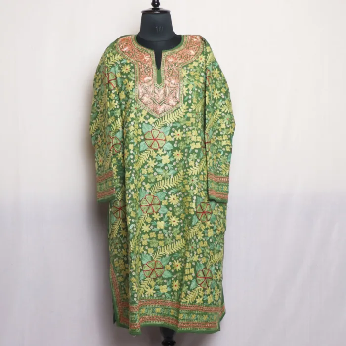 Mehndi Green Raffal Luxe Jama Pheran Featuring Tilla Work - Kohinoor Collection