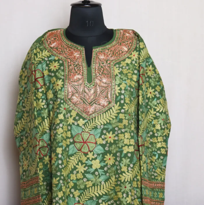 Mehndi Green Raffal Luxe Jama Pheran Featuring Tilla Work - Kohinoor Collection - Image 2