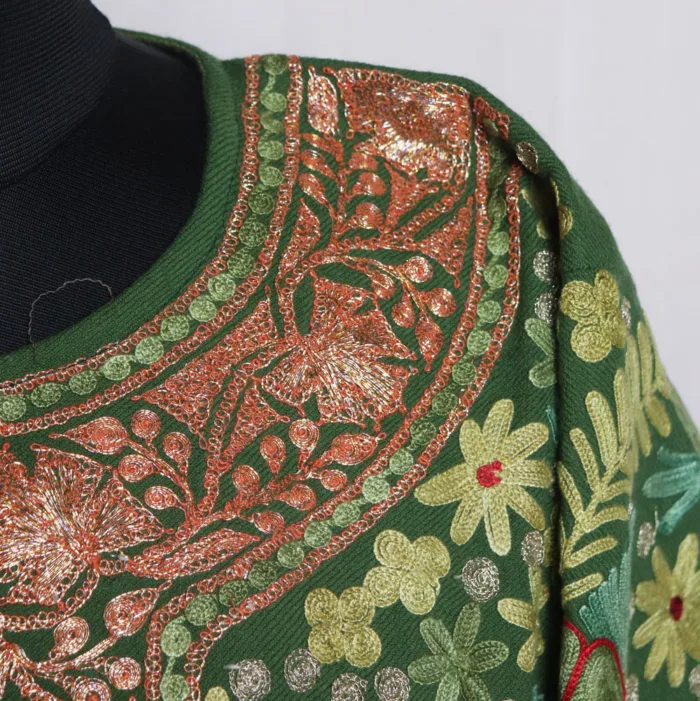 Mehndi Green Raffal Luxe Jama Pheran Featuring Tilla Work - Kohinoor Collection - Image 3