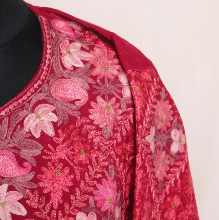 Magenta Raffal Luxe Jama Pheran with Stylish Zari Aari Embroidery - Kohinoor Collection - Image 3