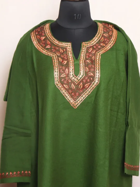 Green Tilla and Hand Sozni Cashmilon Pheran - Gul Rang Collection