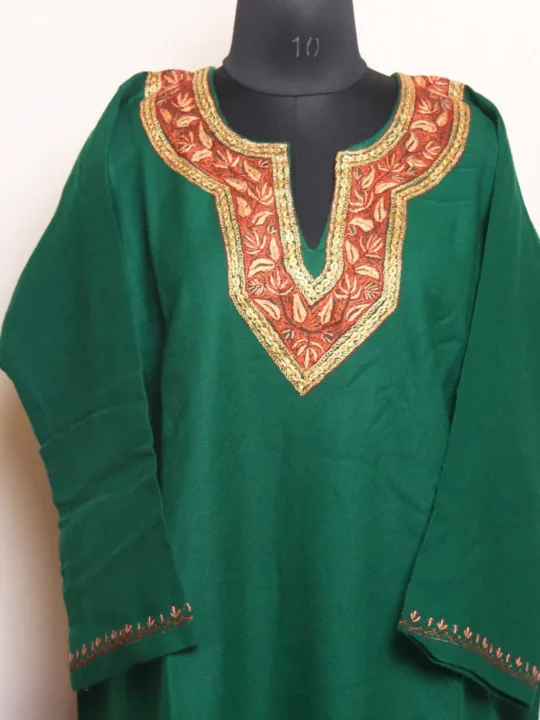 Graceful Dark Green Pheran with Tilla and Hand Sozni Detailing - Gul Rang Collection