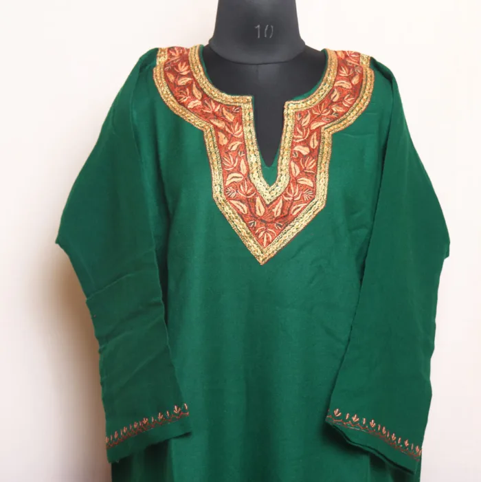 Graceful Dark Green Pheran with Tilla and Hand Sozni Detailing - Gul Rang Collection