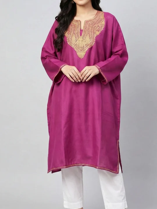 Magenta Tilla Embroidered Phiran in Raffal