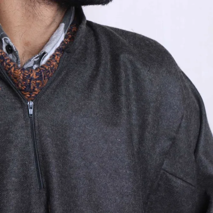 Charcoal Greyish Black Plain Traditional Mens Kashmiri Pheran (L48,66) - The Aqeel Collection - Image 3