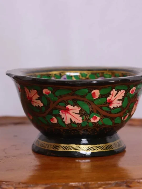 Traditional Hand-Painted Paper Mache Bowl with Elegant Patterns