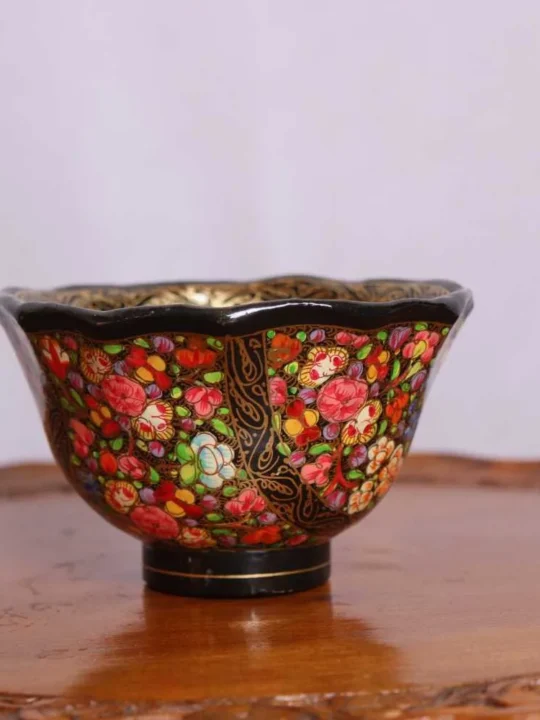 Handcrafted Paper Mache Bowl with Vibrant Floral Design