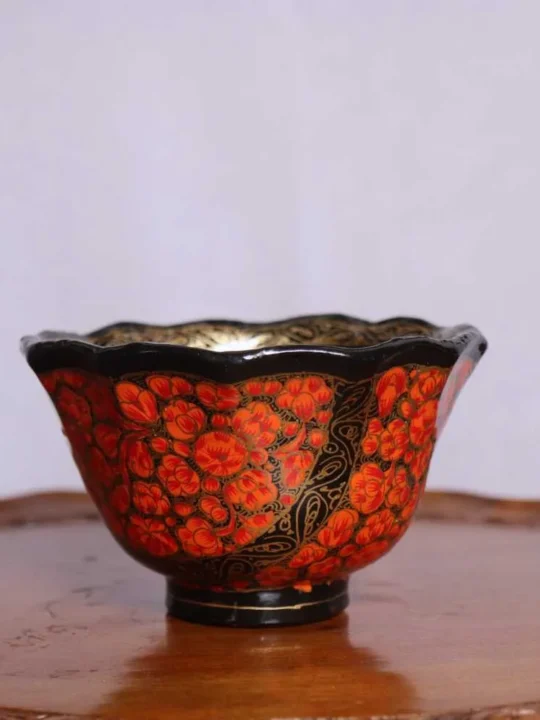 Exquisite Paper Mache Bowl with Traditional Kashmiri Artwork