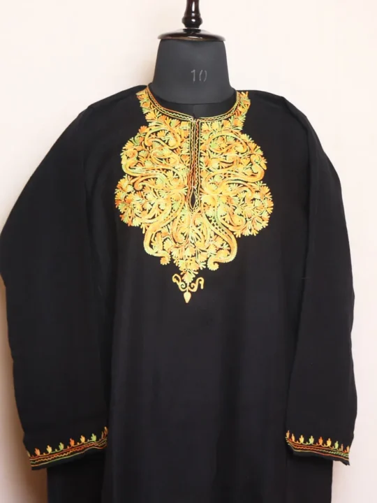Timeless Black Cashmilon Pheran with Beautiful Aari Work - Zikr Collection