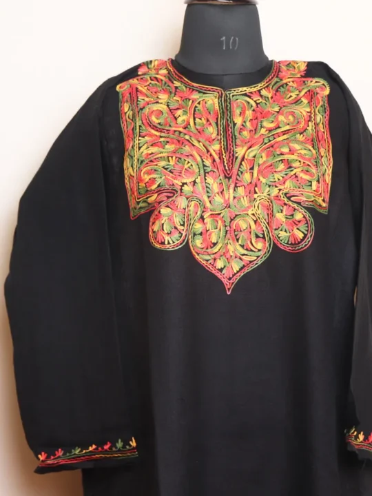 Black Aari Designed Cashmilon Pheran | Zikar-E-Jazbaat Collection