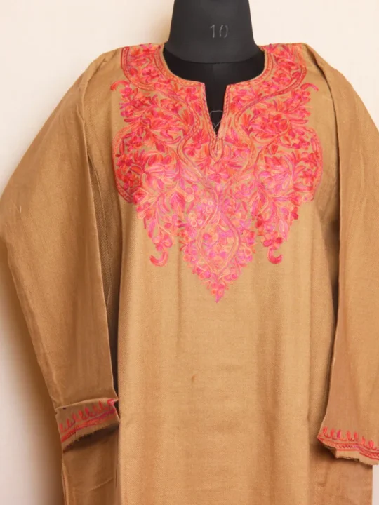 Beige Aari Embroidered Cashmilon Pheran with Modern Elegance | Zikar-E-Jazbaat Collection