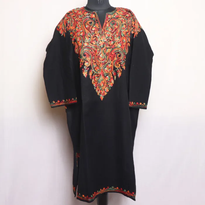 Black Cashmilon Pheran for Winter Days with Front & Back Aari Work - Zikr Collection - Image 2