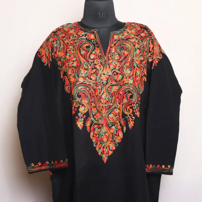 Black Cashmilon Pheran for Winter Days with Front & Back Aari Work - Zikr Collection