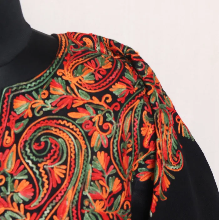 Black Cashmilon Pheran for Winter Days with Front & Back Aari Work - Zikr Collection - Image 3