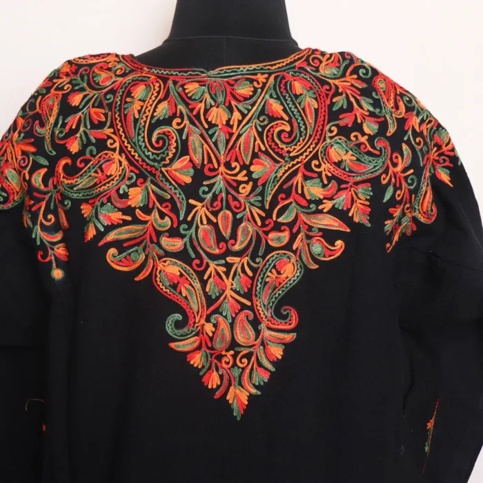 Black Cashmilon Pheran for Winter Days with Front & Back Aari Work - Zikr Collection - Image 4