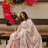 Stylish Pink Chinari Akh Rang Georgette Saree with Intricate Aari Work - Roshe