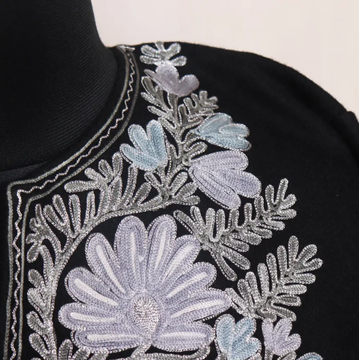 Black Tweed Pheran with Aari and Zari Embroidery - Gulistan Collection - Image 3