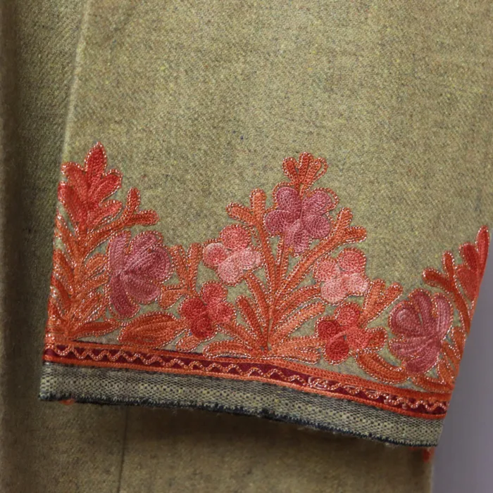 Beige Tweed Aari and Zari Work Pheran for Winter - Gulistan Collection - Image 4