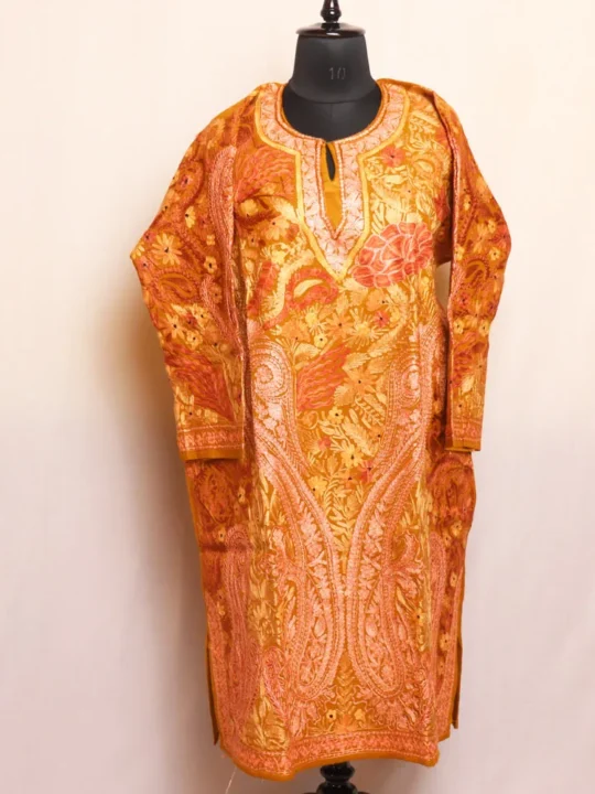 Premium Brown Raffal Wool Jama Aari Pheran for Winter - Gulistan Collection