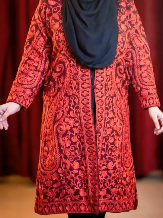 Soft Wine Big Paisley Jaal Coat with Aari - Kashaf Collection