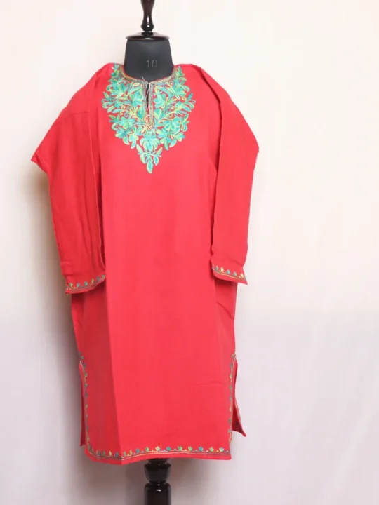 Cashmilon Hot Pink Girls Short Pheran With Aari Embroidery - Meesha Collection (L: 39)