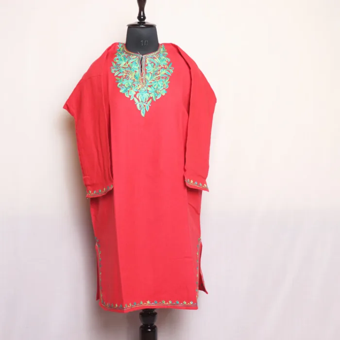 Cashmilon Hot Pink Girls Short Pheran With Aari Embroidery - Meesha Collection (L: 39)