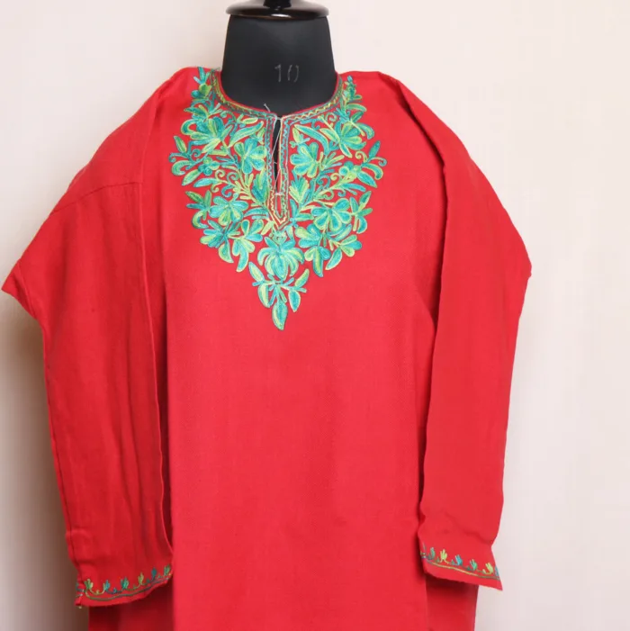 Cashmilon Hot Pink Girls Short Pheran With Aari Embroidery - Meesha Collection (L: 39) - Image 2