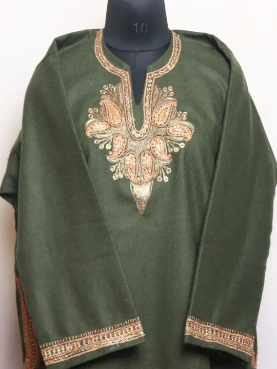 Green Pattu Tweed Tilla Pheran with Elegant Embroidery (48,45.5) - Kohinoor Collection