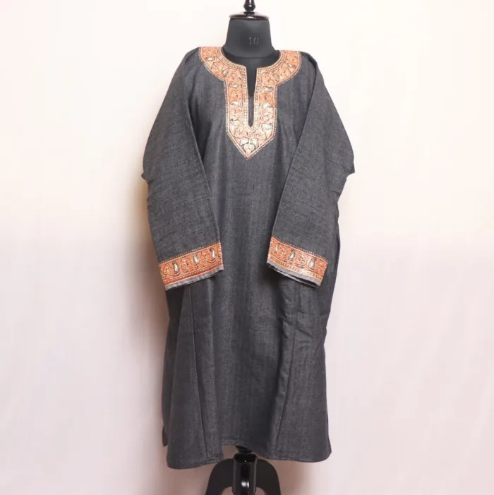 Grey Premium Tweed Pheran Adorned with Tilla Embroidery - Zohra Collection - Image 3
