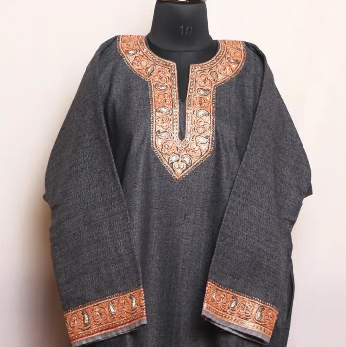Grey Premium Tweed Pheran Adorned with Tilla Embroidery - Zohra Collection - Image 5