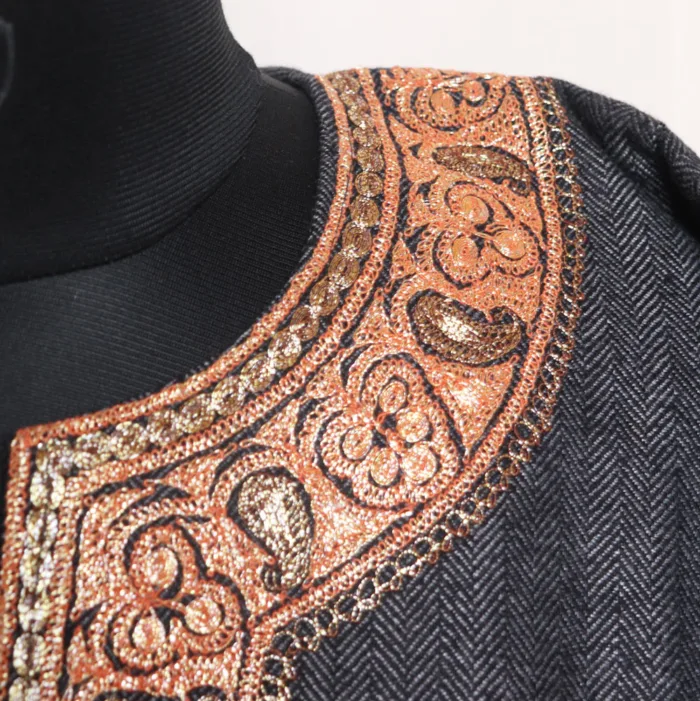 Grey Premium Tweed Pheran Adorned with Tilla Embroidery - Zohra Collection - Image 6