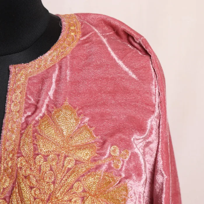 Pink Velvet Pheran Highlighted by Stunning Tilla Patterns - Kausar Collection - Image 3