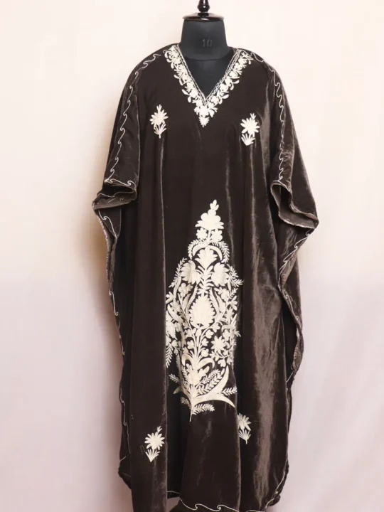 Grey Velvet | Makhmal Kaftan with Stunning Aari Embroidery - Kausar Collection