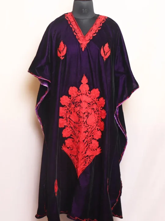 Indigo Velvet | Makhmal Kaftan Featuring Intricate Aari Work - Kausar Collection