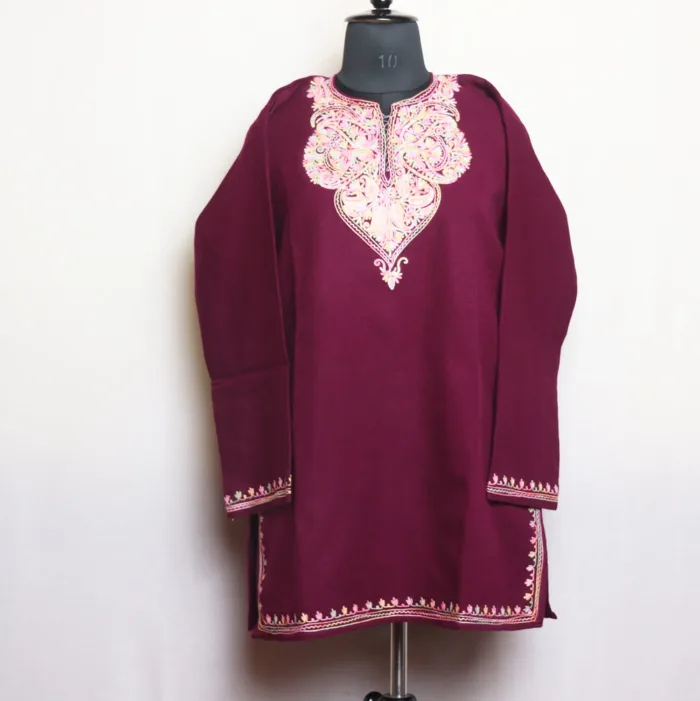 Purple Short Woolen Kurta with Aari Embroidery - Gulnaaz Collection