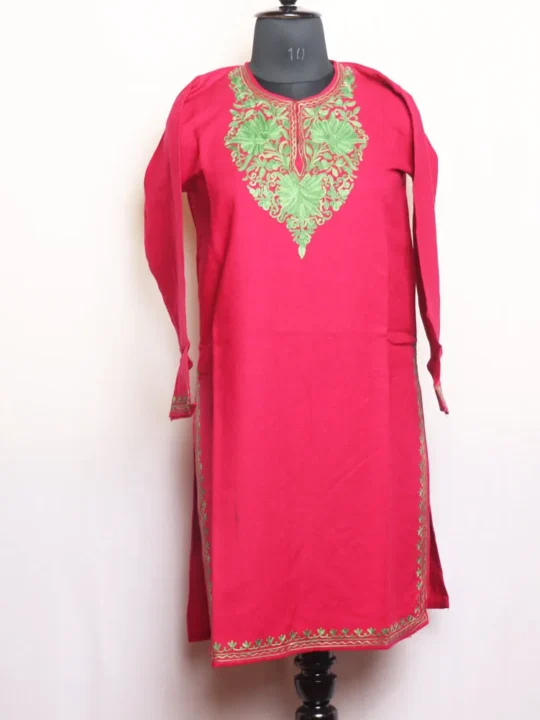 Magenta Cashmilon Woolen Kurta with Subtle Aari Work - Gulnaaz Collection