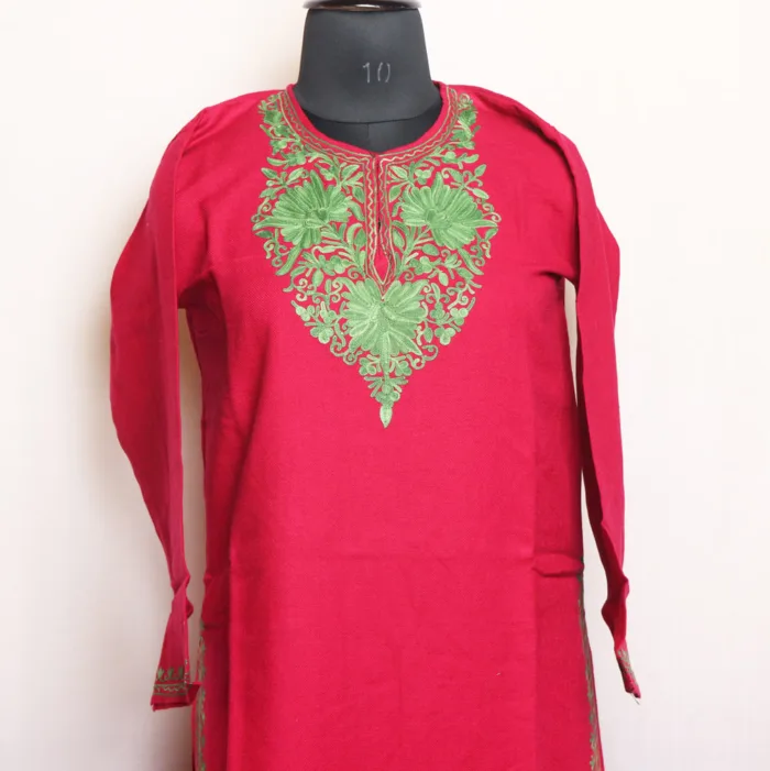 Magenta Cashmilon Woolen Kurta with Subtle Aari Work - Gulnaaz Collection - Image 2