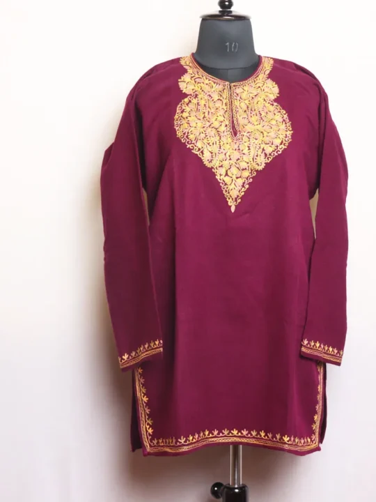 Purple Short Woolen Kurta with Graceful Aari Detailing - Gulnaaz Collection