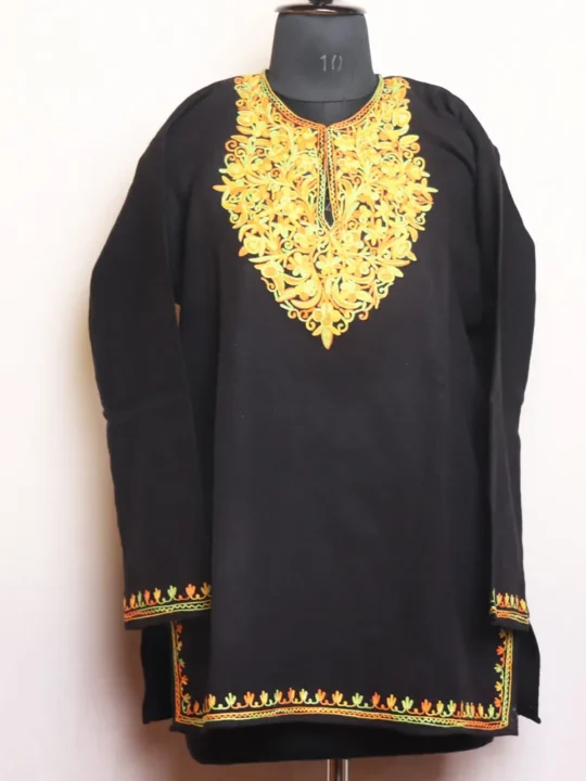 Black Short Woolen Kurta with Artistic Aari Embroidery - Gulnaaz Collection