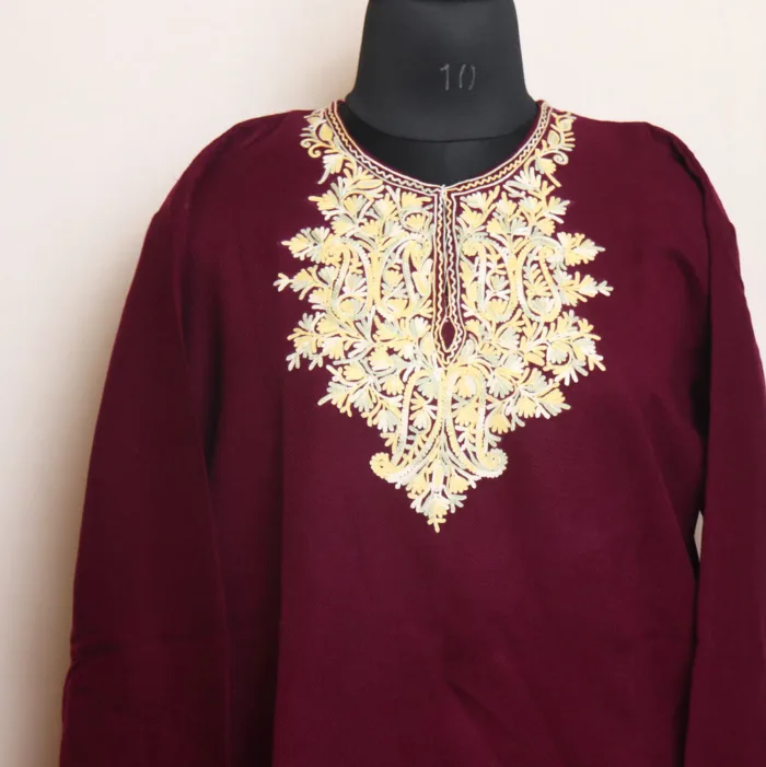 Purple Cashmilon Short Woolen Kurta with Refined Aari Work - Gulnaaz Collection - Image 2