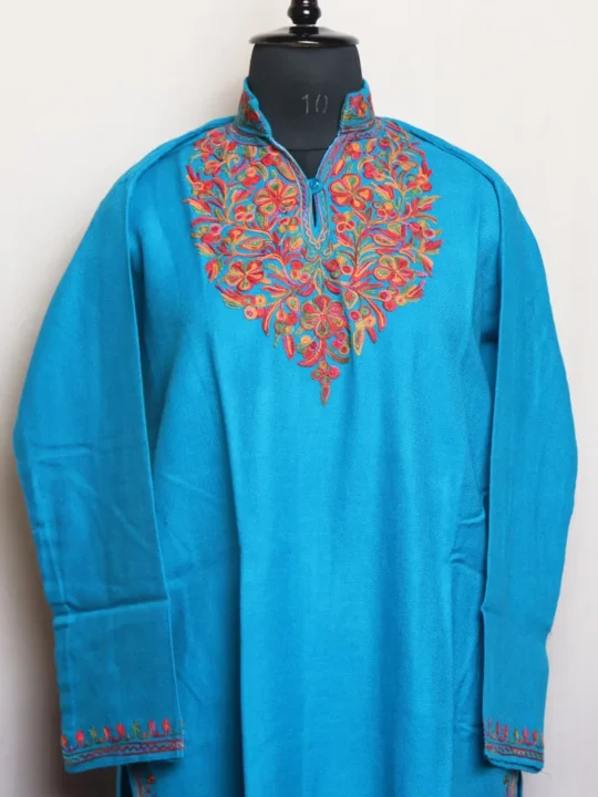 Elegent Blue Aari Embroidered Long Kurta - Gulnaz Collection