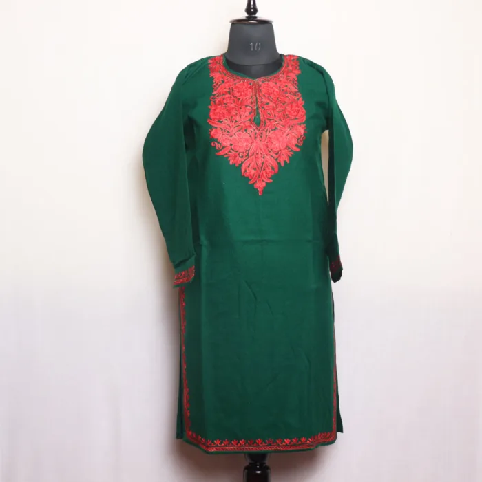 Stylish Aari Worked Dark Green Long Kurta for Modern Women - Gulnaz Collection - Image 2