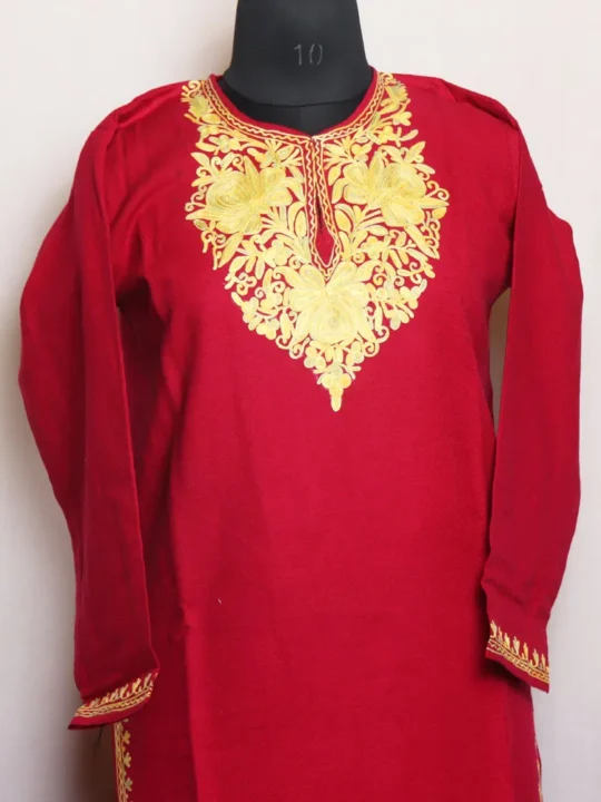 Magenta Long Kurta in Soft Cashmilon with Aari Embroidery - Gulnaz Collection