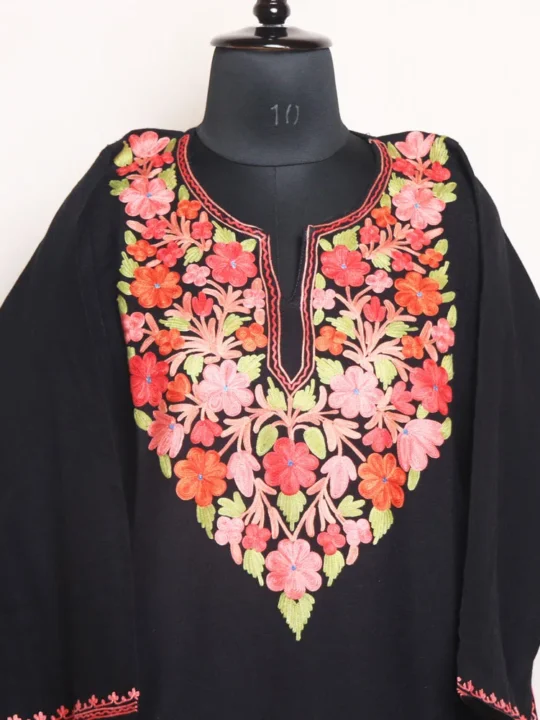 Graceful Black Cashmilon Pheran with Aari Embroidery - Aalamzeb