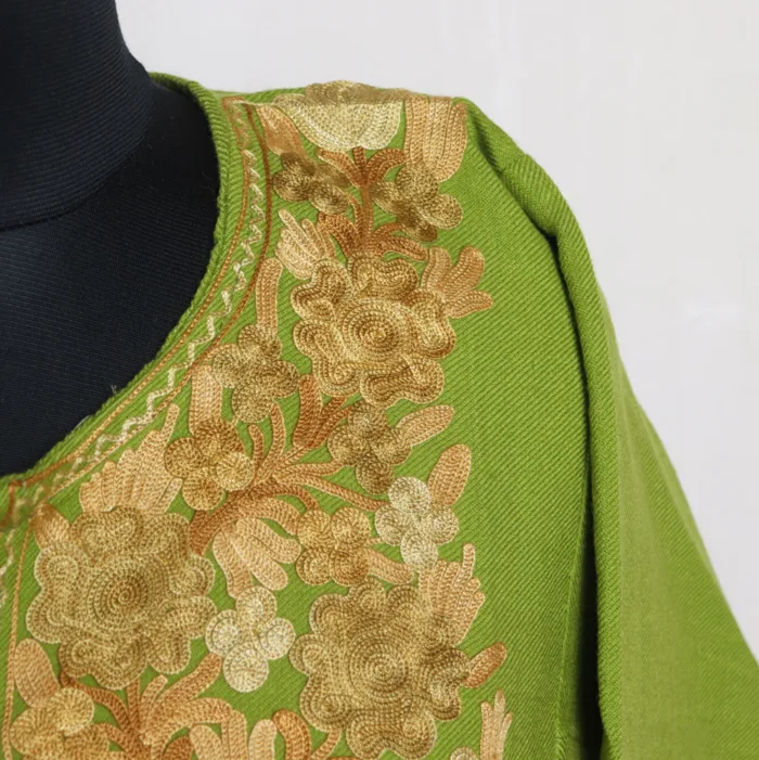 Classic Parrot Green Cashmilon Pheran with Aari Embroidery - Aalamzeb Collection (DL) - Image 3