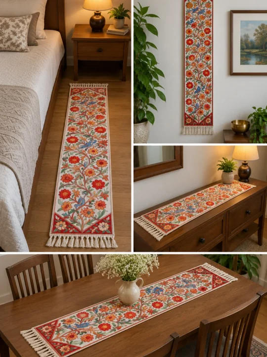 Beautiful Chain Stitch Runner on Dusoot Cotton with Silk Threads (6x1ft)