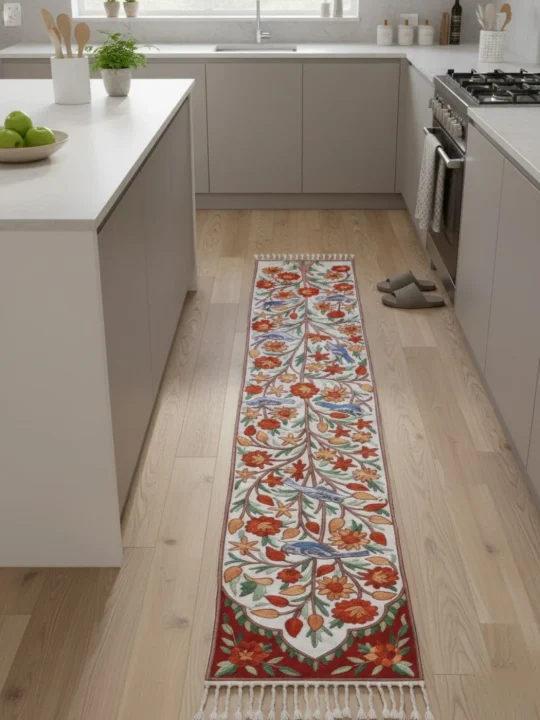 Beautiful Chain Stitch Runner on Dusoot Cotton with Silk Threads (6x1ft) - Image 2